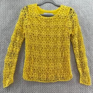 Y2K VTG Sag Harbor Top Women MP Yellow Floral Crochet Crew Neck Lined Beach